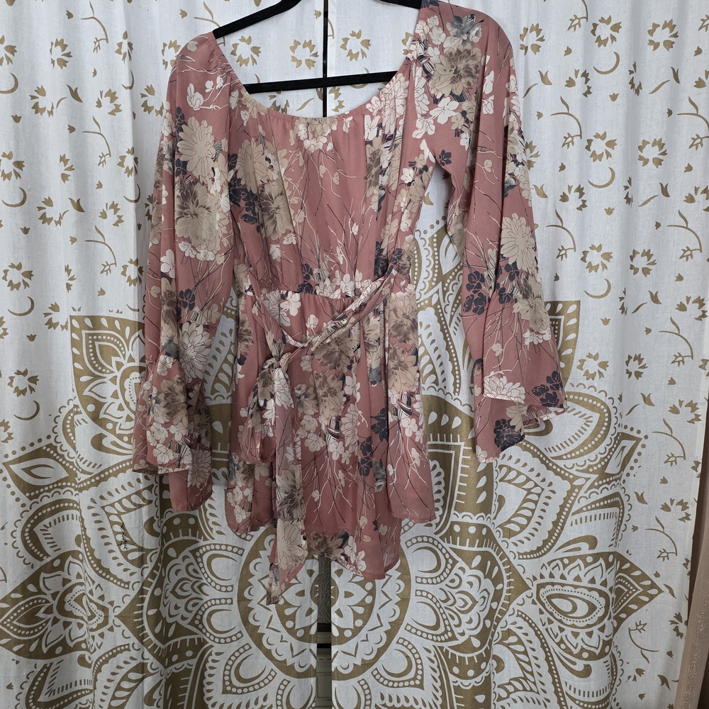 Floral Pink Long Sleeve Shorts Romper